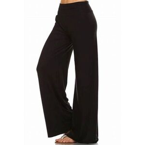 Tysa Beachwear Pleated Wide Leg Black High Waist Pullon Elastic Waist Pant Med